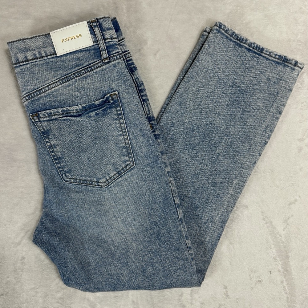 Express High Rise Straight Ankle Jeans Size 4 Light Acid Wash Distressed Cropped - Picture 13 of 15